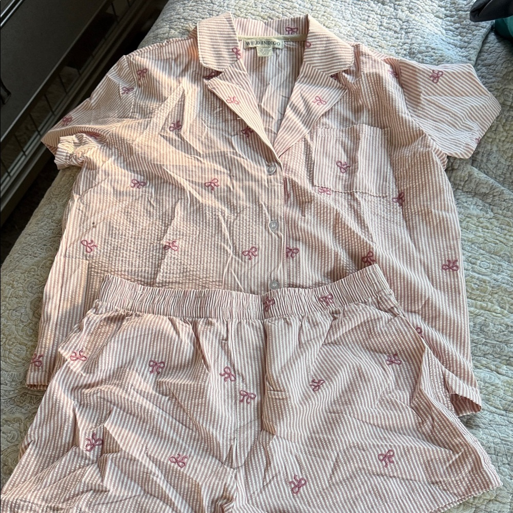 🎀Shorts & Button Up Pajama Set in Blush Stripe - Women's Sleepwear